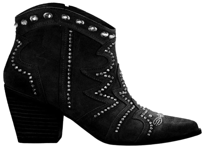 INDIANA POINTY TOE BLACK HEEL BOOTIES WITH STUD DETAILING