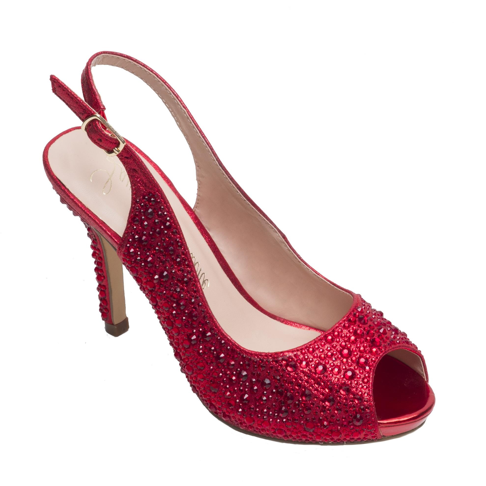 PAULA3SLIN PEEP TOE SLINGBACK PUMPS WITH SPARKLY CRYSTAL DETAILING