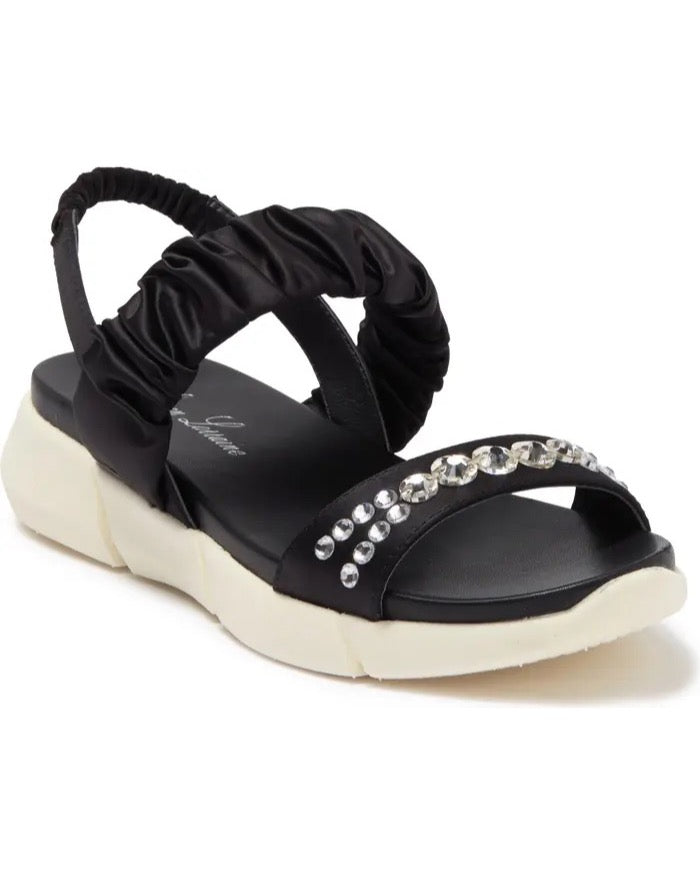  Lauren Lorraine ANNIE ROUCHED SPORTY OPEN TOE SLINGBACK SANDAL WITH CRYSTAL STONE DETAILING RHINESTONE