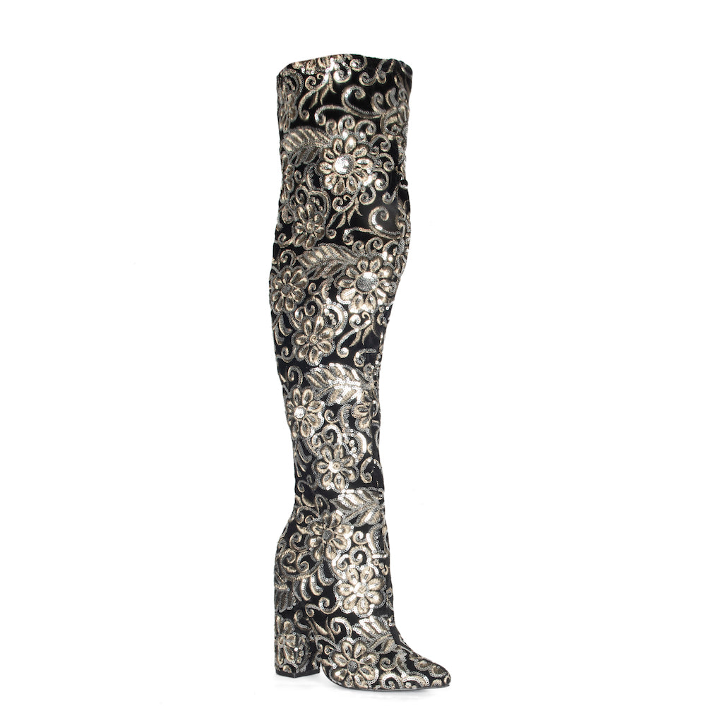 RENNI OVER THE KNEE BOOTS WITH METALIC EMBROIDERY