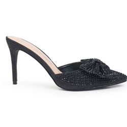LOLLY BLACK PUMPS WITH SPARKLY RHINESTONE AND BOW DETAILING