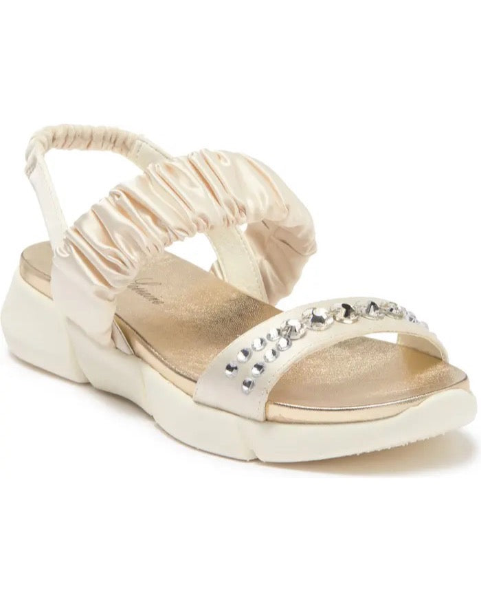  Lauren Lorraine ANNIE ROUCHED SPORTY OPEN TOE SLINGBACK SANDAL WITH CRYSTAL STONE DETAILING RHINESTONE