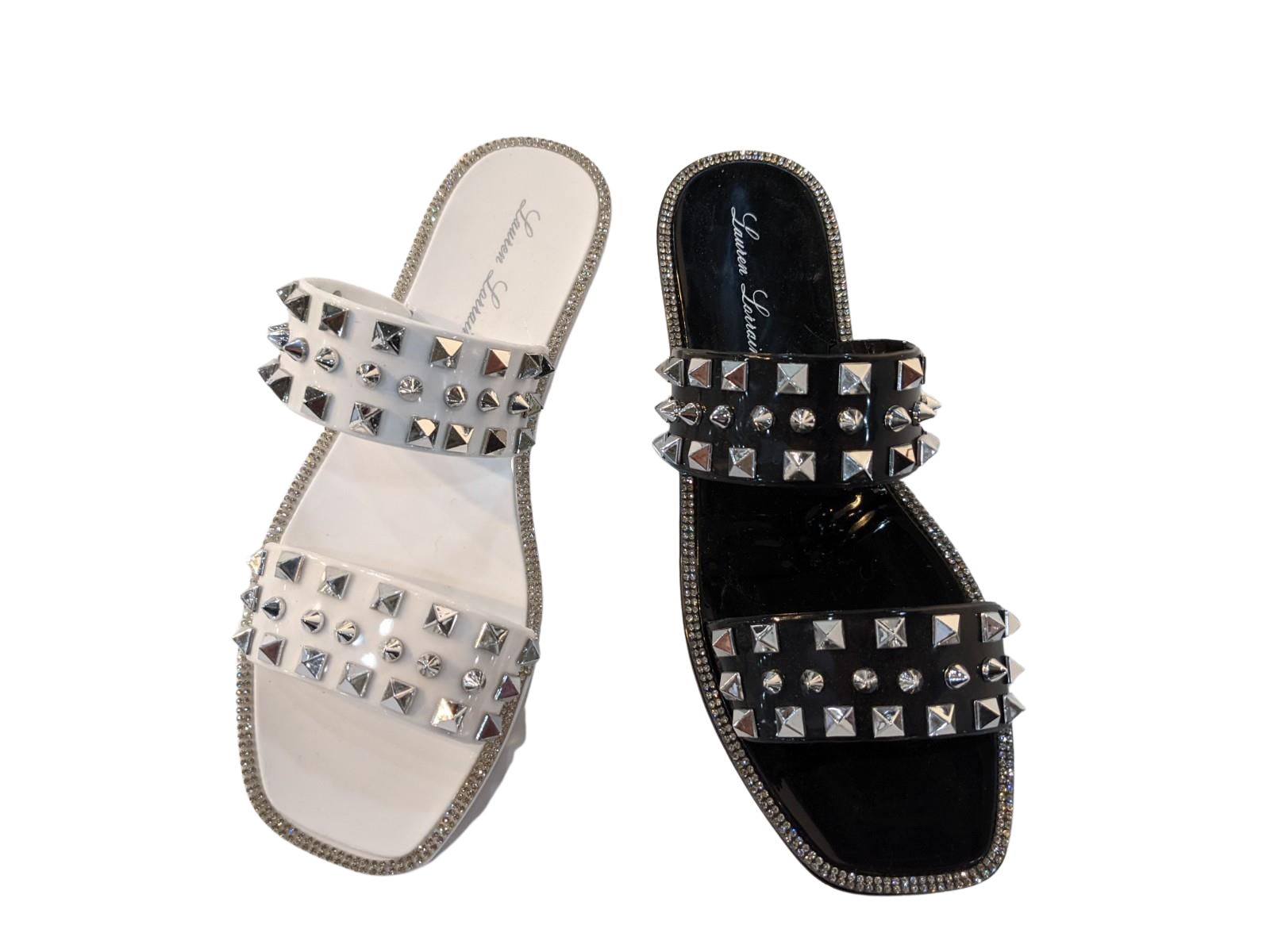 STUDLEY FLAT SANDAL WITH SPARKLY WITH STUD DETAILING